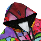 Men's Zip Up Hoodie Vibrant Colorful Painting of Hearts