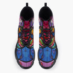 Casual Leather Chunky Boots Vibrant Colorful Painting of Hearts