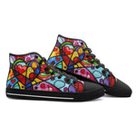 High-Top Canvas Shoes Vibrant Colorful Painting of Hearts