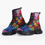 Casual Leather Chunky Boots Vibrant Colorful Painting of Hearts