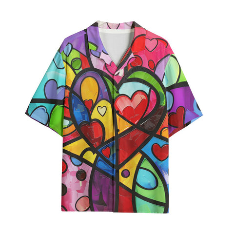 Hawaiian Shirt Vibrant Colorful Painting of Hearts
