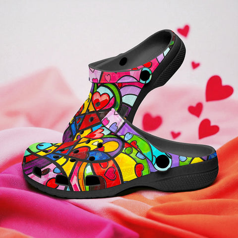 Classic Clogs Vibrant Colorful Painting of Hearts