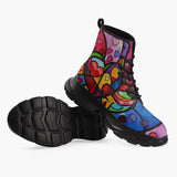 Casual Leather Chunky Boots Vibrant Colorful Painting of Hearts