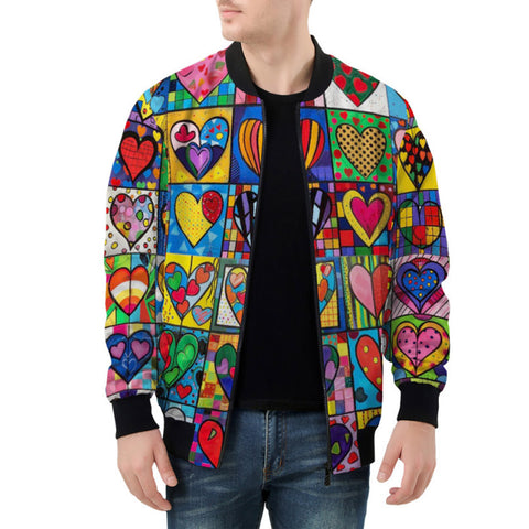 Bomber Jacket Vibrant Colorful Painting of Hearts