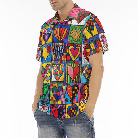 Men's Polo Shirt Vibrant Colorful Painting of Hearts