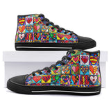 High-Top Canvas Shoes Vibrant Colorful Painting of Hearts