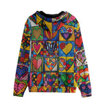 Men's Zip Up Hoodie Vibrant Colorful Painting of Hearts