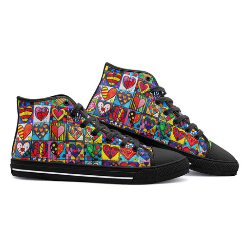 High-Top Canvas Shoes Vibrant Colorful Painting of Hearts