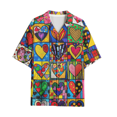Hawaiian Shirt Vibrant Colorful Painting of Hearts