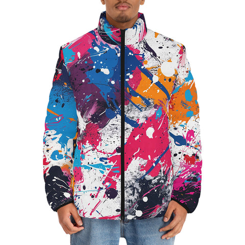Down-Padded Puffer Jacket Colorful Paint Splashes