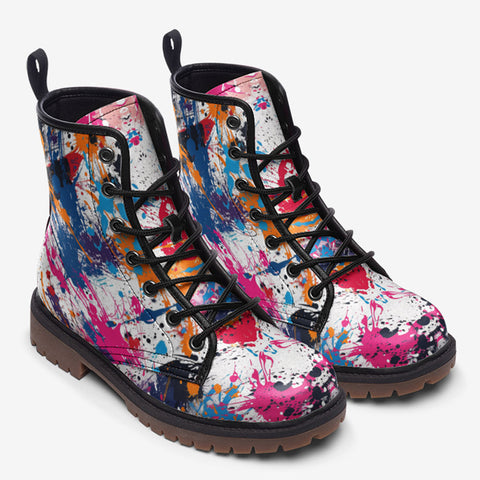 Leather Boots Colorful Paint Splashes