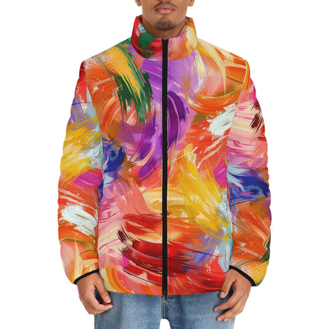 Down-Padded Puffer Jacket Colorful Paint Splashes