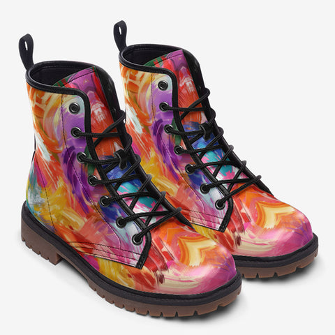 Leather Boots Colorful Paint Splashes