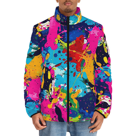 Down-Padded Puffer Jacket Colorful Paint Splashes