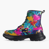 Casual Leather Chunky Boots Colorful Paint Splashes