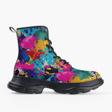 Casual Leather Chunky Boots Colorful Paint Splashes