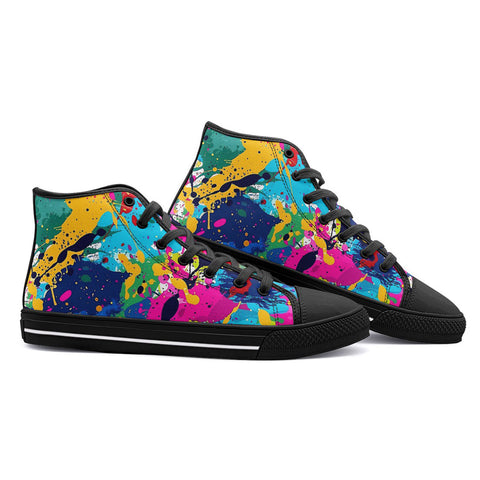 High-Top Canvas Shoes Colorful Paint Splashes