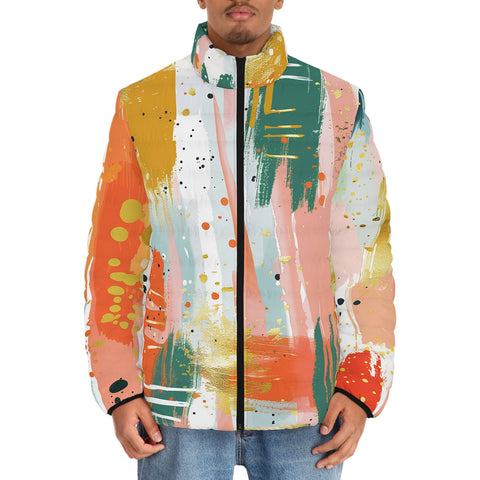 Down-Padded Puffer Jacket Colorful Paint Splashes
