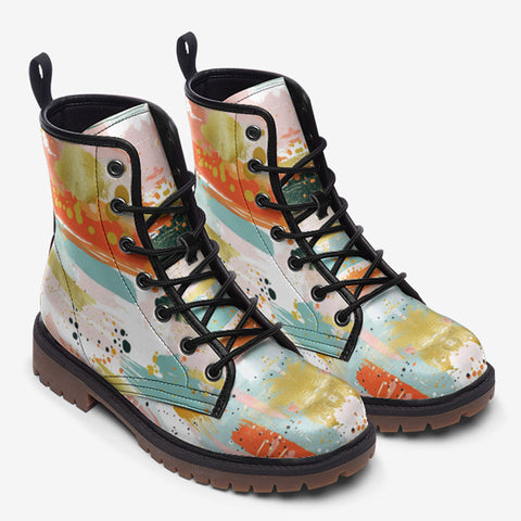 Leather Boots Colorful Paint Splashes