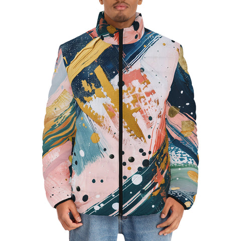 Down-Padded Puffer Jacket Colorful Paint Splashes