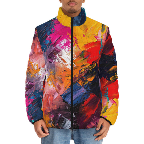 Down-Padded Puffer Jacket Colorful Paint Splashes