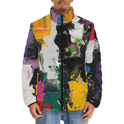 Down-Padded Puffer Jacket Colorful Paint Splashes