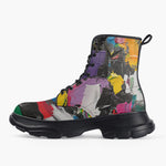 Casual Leather Chunky Boots Colorful Paint Splashes