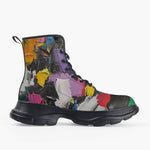 Casual Leather Chunky Boots Colorful Paint Splashes