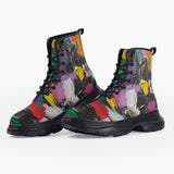 Casual Leather Chunky Boots Colorful Paint Splashes