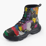 Casual Leather Chunky Boots Colorful Paint Splashes