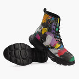 Casual Leather Chunky Boots Colorful Paint Splashes