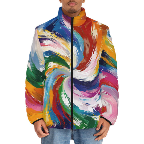 Down-Padded Puffer Jacket Colorful Swirling Paints
