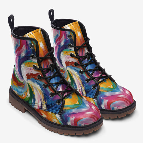 Leather Boots Colorful Swirling Paints