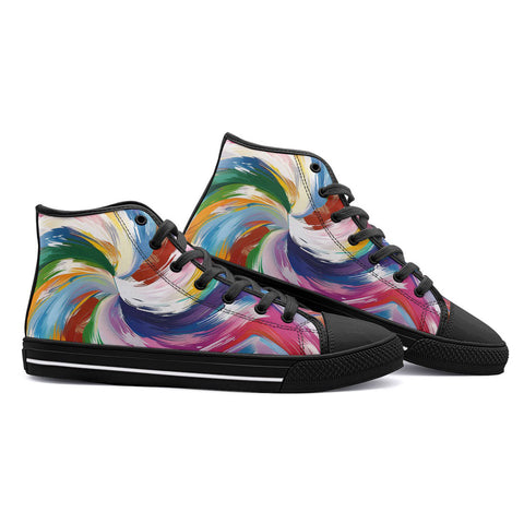 High-Top Canvas Shoes Colorful Swirling Paints