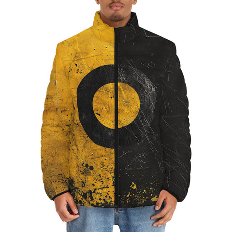 Down-Padded Puffer Jacket Minimalism Art Black and Yellow Circle