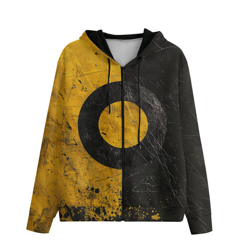 Men's Zip Up Hoodie Minimalism Art Black and Yellow Circle