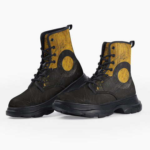 Casual Leather Chunky Boots Minimalism Art Black and Yellow Circle