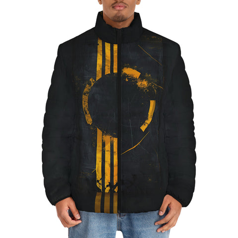 Down-Padded Puffer Jacket Minimalism Art Black and Yellow Circle