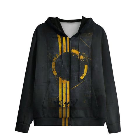 Men's Zip Up Hoodie Minimalism Art Black and Yellow Circle