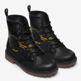 Leather Boots Minimalism Art Black and Yellow Circle