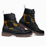 Leather Boots Minimalism Art Black and Yellow Circle