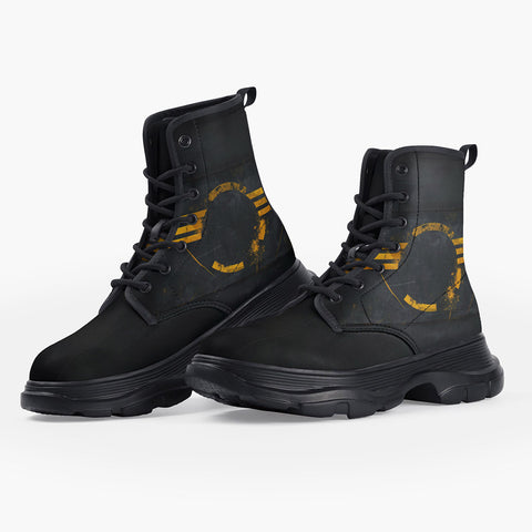 Casual Leather Chunky Boots Minimalism Art Black and Yellow Circle