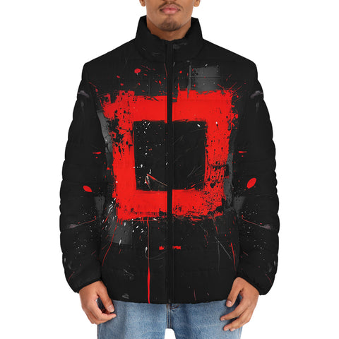 Down-Padded Puffer Jacket Minimalism Art Black and Red Square