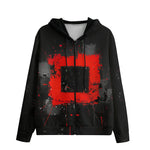 Men's Zip Up Hoodie Minimalism Art Black and Red Square