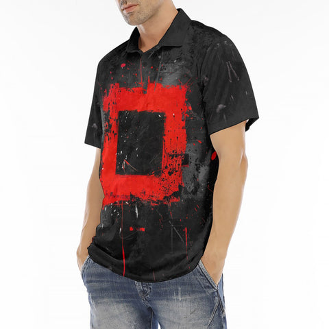Men's Polo Shirt Minimalism Art Black and Red Square