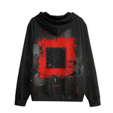 Men's Zip Up Hoodie Minimalism Art Black and Red Square