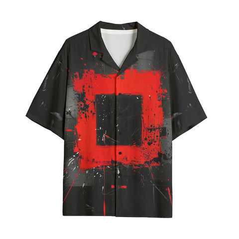 Hawaiian Shirt Minimalism Art Black and Red Square