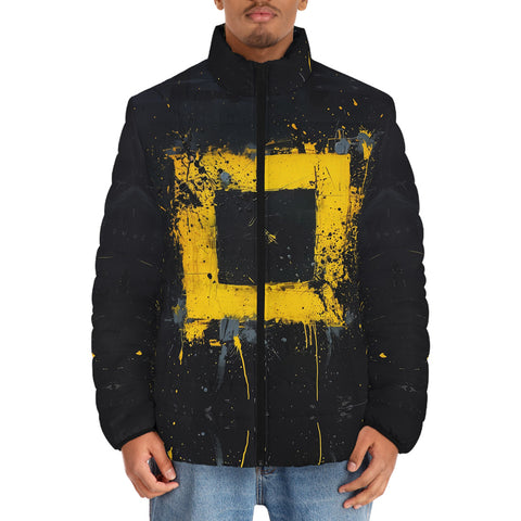 Down-Padded Puffer Jacket Minimalism Art Black and Yellow Square