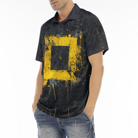 Men's Polo Shirt Minimalism Art Black and Yellow Square