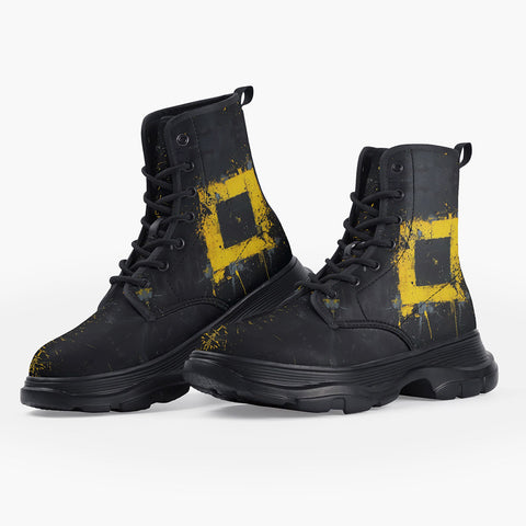 Casual Leather Chunky Boots Minimalism Art Black and Yellow Square